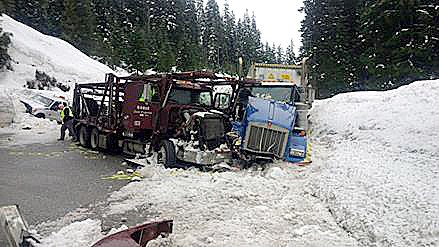 A major crash in the westbound lanes of Interstate 90 this morning was reportedly caused by the car carrier in this photo from the Washington State Patrol.