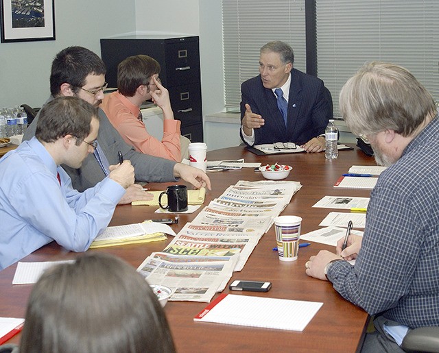 Washington Governor Jay Inslee met in December with staff from the  Reporter and Valley Record newspapers to  discuss his 2015 to 2017 budget and revenue proposals.