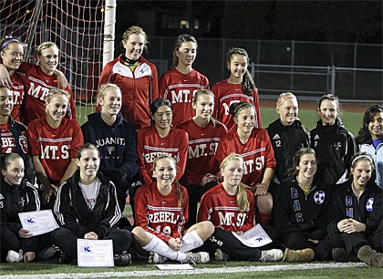 Members of the Mount Si High School girls soccer team receive Kingco team awards Nov. 2. Several players were singled out for postseason awards this fall