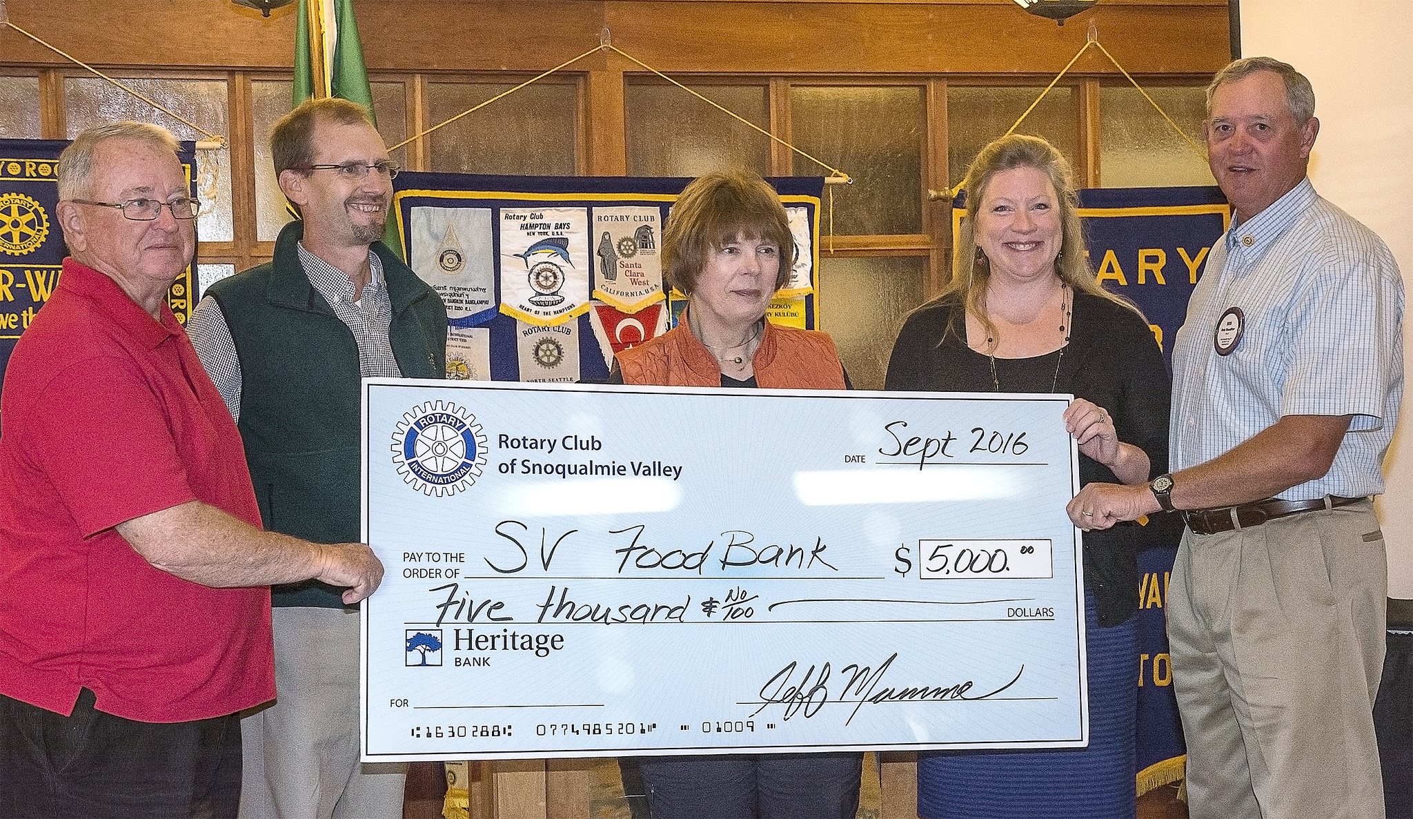 Rotary of Snqoualmie Valley officers presented a $5