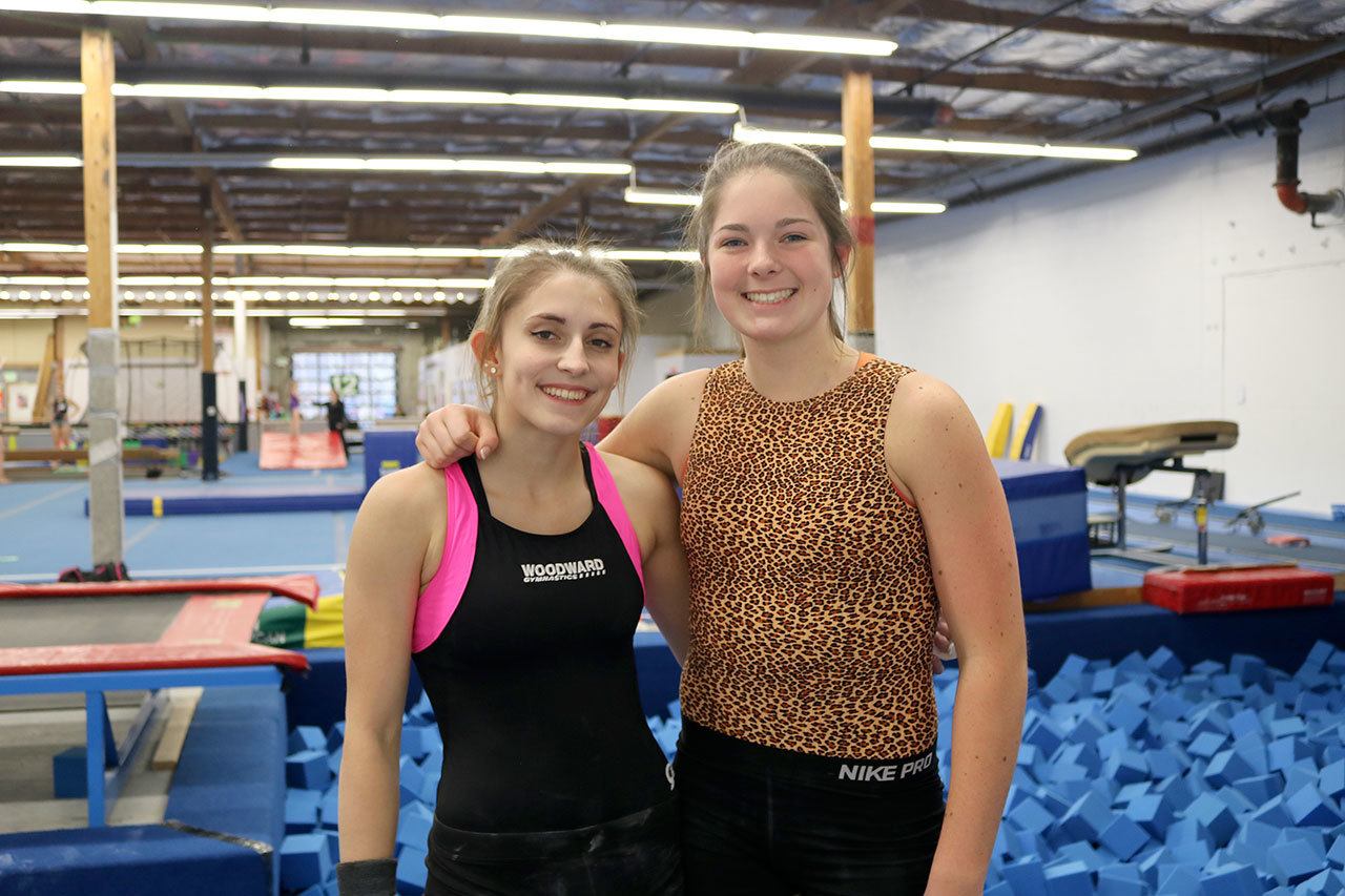 Gymnastics captains Samantha Holmes and Lauren McCallum. (Evan Pappas/Staff Photo)