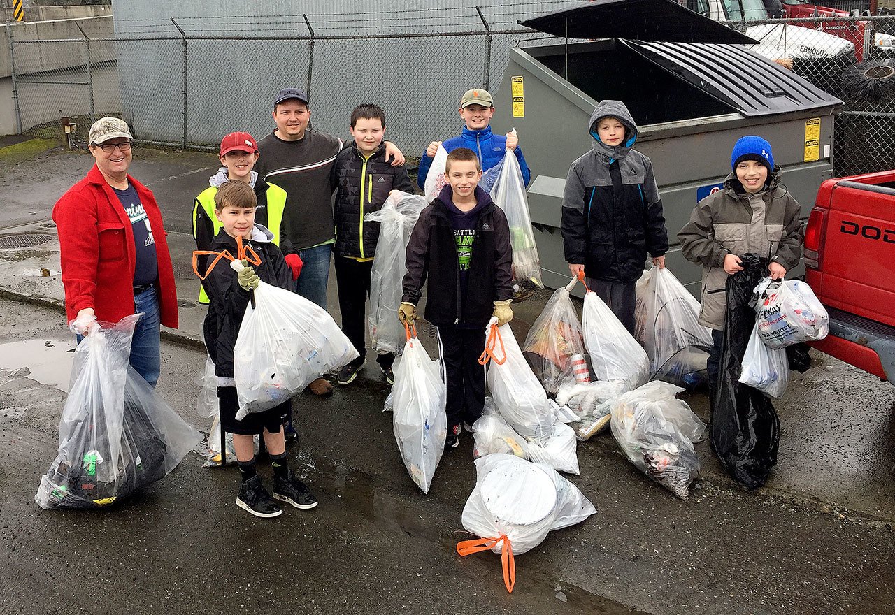 Scouts from Troop 706 collected roadside trash from the Lake Alice boat launch down to the Preston-Fall City Road on Feb. 18.                                Courtesy Photo