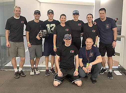 Courtesy Photo                                Snoqualmie firefighters on the team for the 2017 Scott Firefighter Stair Climb from left are: kneeling, Josh Houston and Kyle Dropp; and standing, Peter O’Donnell, Tanner Webb, Matt Mundy, Nicole Pascua, Lorrie Jones, Kristina Myers, Ben Parker.                                Snoqualmie firefighters on the team for the 2017 Scott Firefighter Stair Climb from left are: kneeling, Josh Houston and Kyle Dropp; and standing, Peter O’Donnell, Tanner Webb, Matt Mundy, Nicole Pascua, Lorrie Jones, Kristina Myers, Ben Parker.                                Courtesy Photo