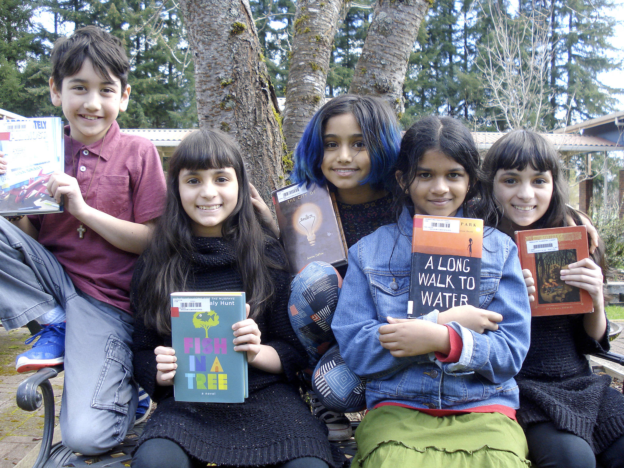 Banana Book Bunch members, from left, are Alex Mclean, Sannia Imran, Siri Shetty (Captain), Dirthi Pasupuleti and Sana Imran.                                Courtesy Photo