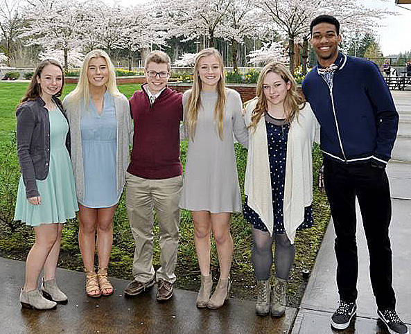 Snoqualmie students graduating from Eastside Catholic High School this year are, from left, Sarah Bosworth, April Young, National Merit Scholar Paul Riddle, Marisa Jones, Madison Mitchell and Cameron Lakes.                                Courtesy Photo