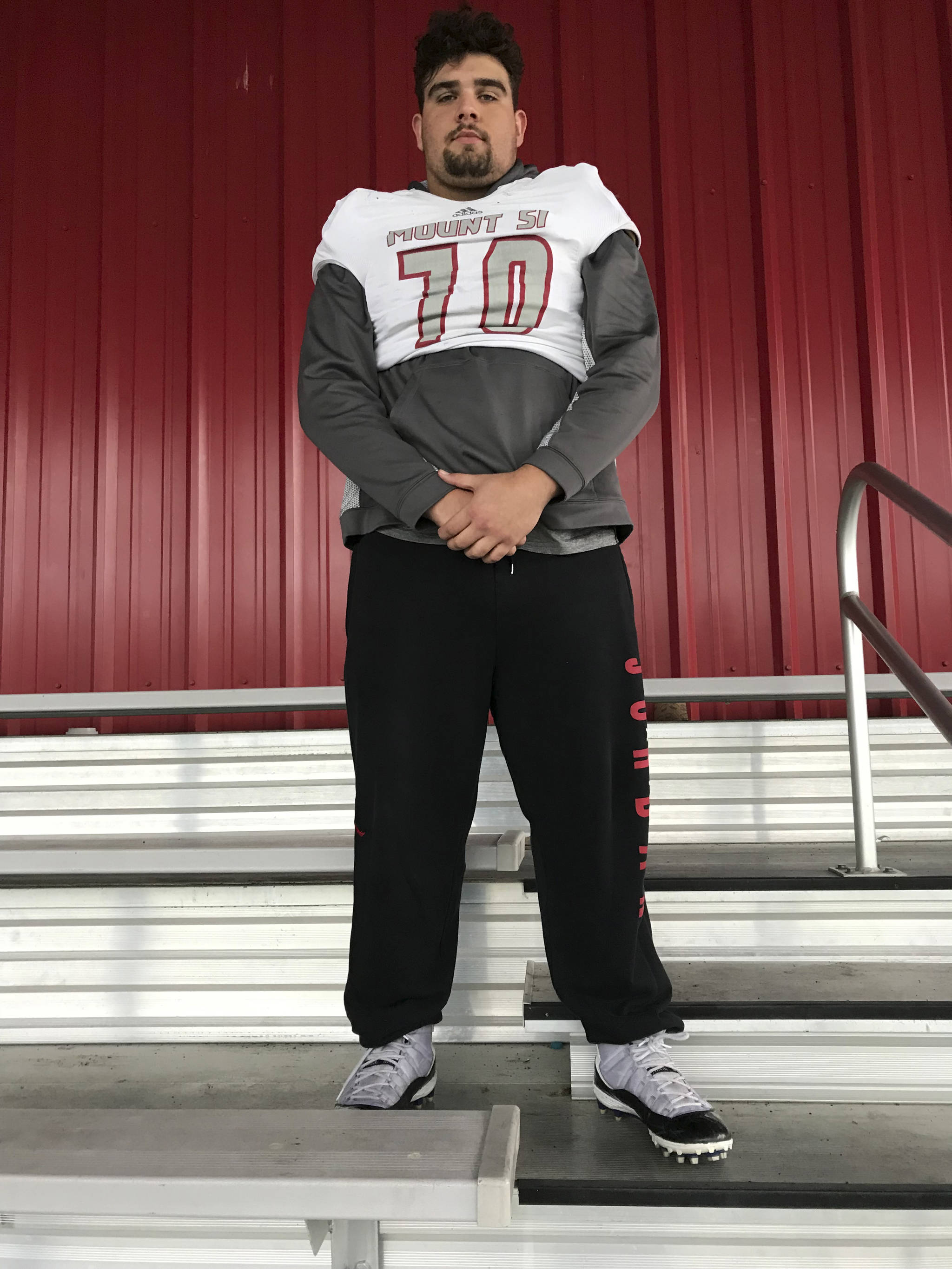 Mount Si Wildcats senior defensive lineman RJ Bell, who has been on the varsity roster since the second half of his freshman season in the fall of 2015. Bell, who weighs 285 pounds, is the largest defensive lineman on the Wildcats roster. Shaun Scott/staff photo