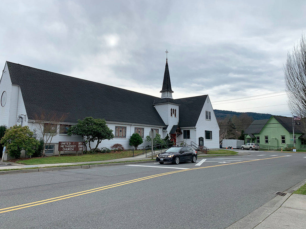 Snoqualmie United Methodist Church, next door to the American Legion Post 79, which houses the Snoqualmie Valley Shelter Services Resource Center. There will be a free community meal at the church on Thanksgiving, Nov. 28, at 3 p.m. Natalie DeFord/staff photo