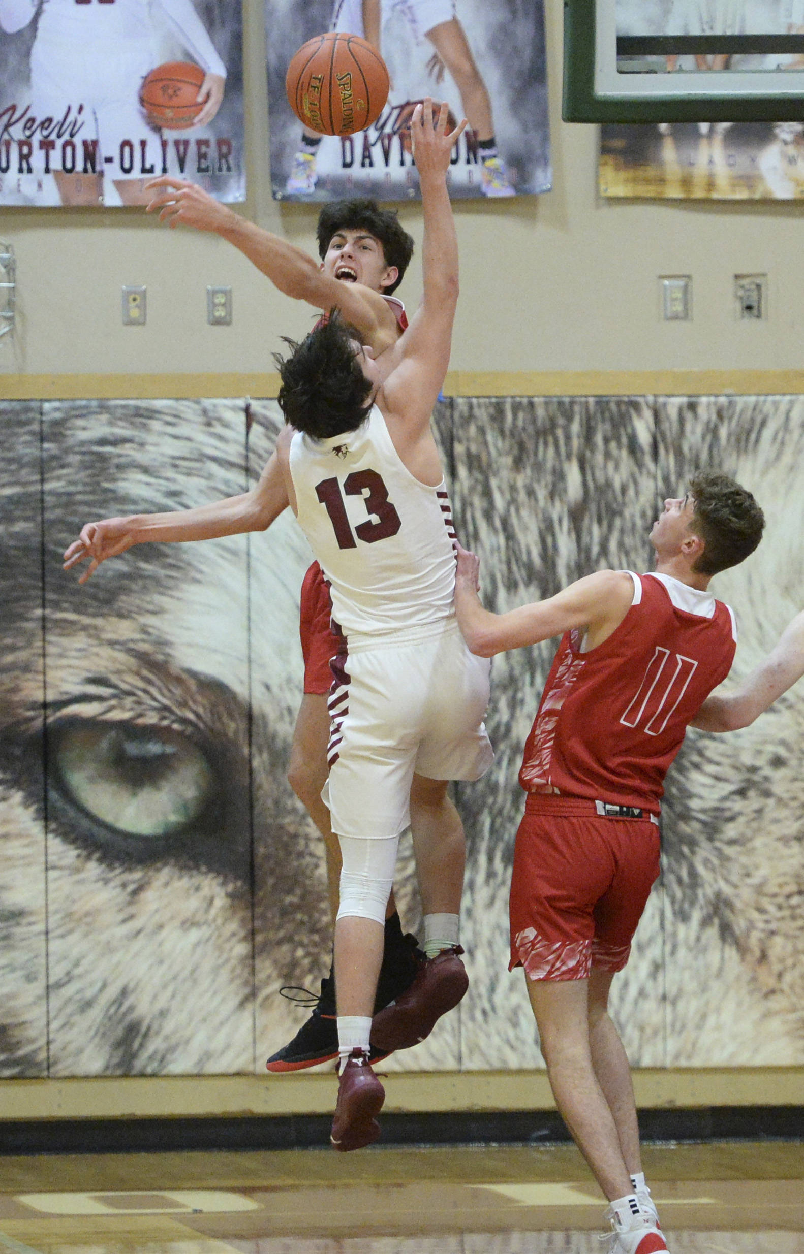 Mount Si senior Hayden Curtiss blocks a shot during the Wildcats’ 63-43 win over Eastlake on Jan. 17. Curtiss had a career-high 19 points in the win. Photo courtesy of Calder Productions