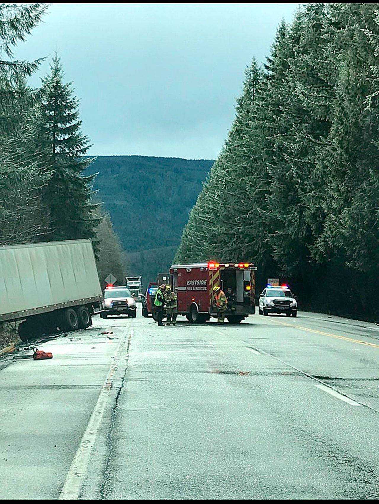 A collision on SR 18 resulted in the fatality of North Bend woman Angela Wilson on Jan. 25. Photo courtesy of Eastside Fire & Rescue Twitter