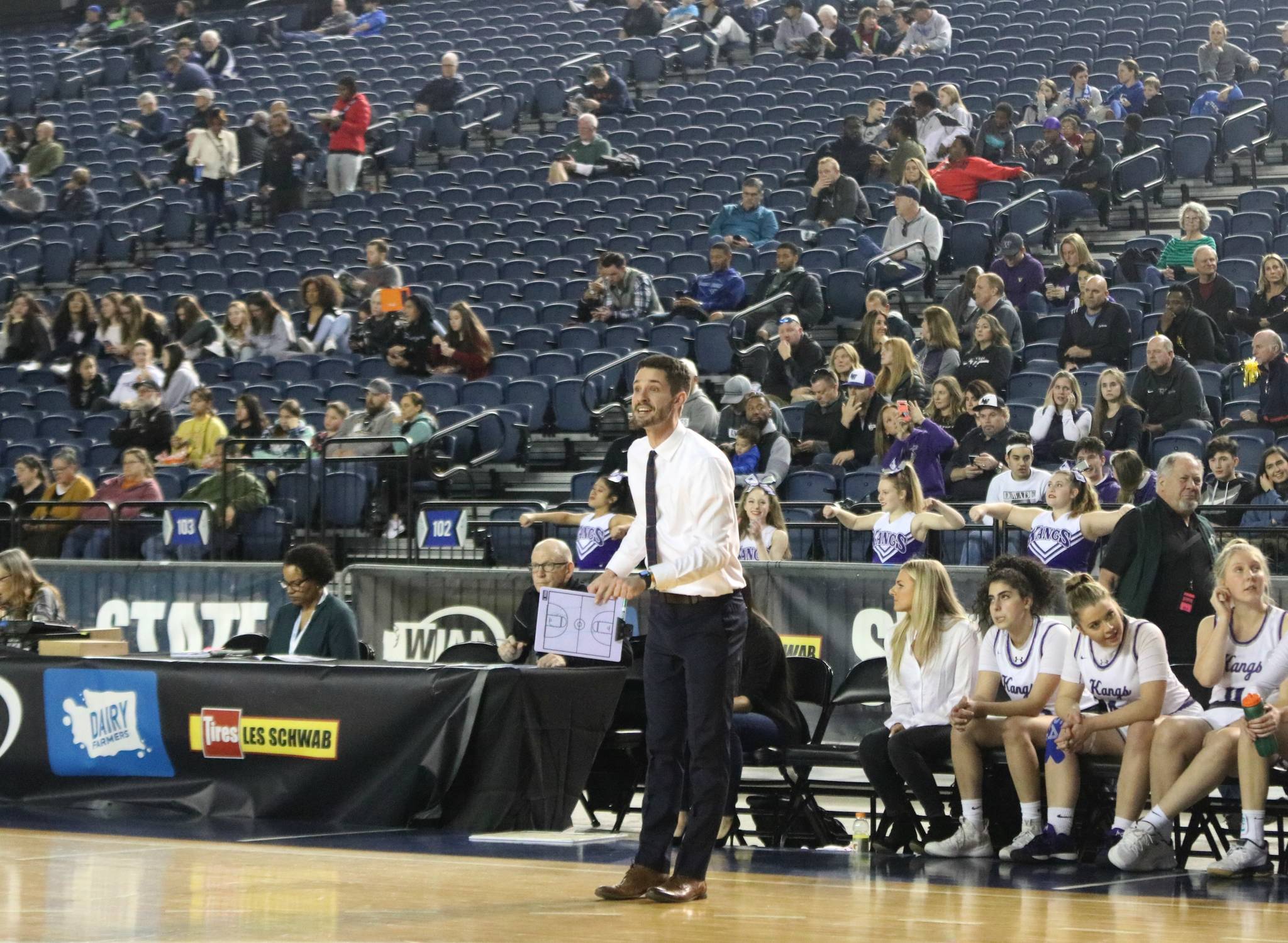 Lake Washington (crowd and bench pictured) took on Hudson’s Bay in one of the 3A state girls basketball games at the Tacoma Dome on Wednesday. Andy Nystrom/ staff photo