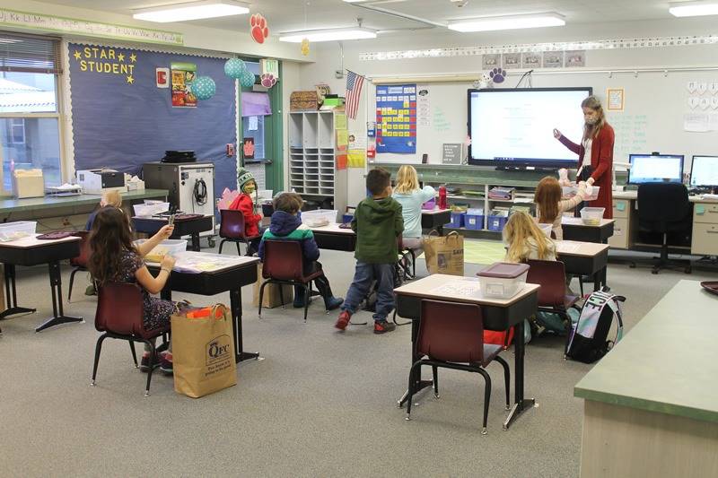 Jan. 29, 2021, was the first day of in-person learning for first grade students in the Snoqualmie Valley School District who chose the hybrid learning option. Photo courtesy Snoqualmie Valley School District