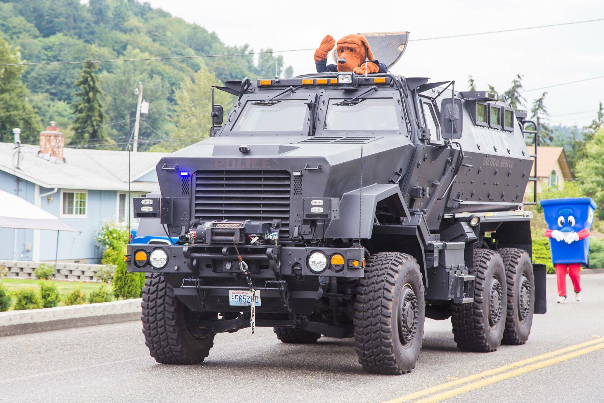 Snoqualmie Police Department houses a surplus military mine-resistant armored personnel carrier. It is seen here during a 2016 parade in Algona, one of the coalition member cities. Courtesy photo