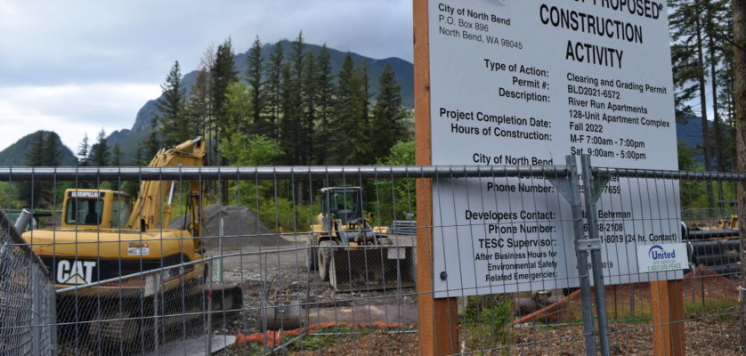 Conor Wilson / Valley Record
Construction on the River Run Apartment Complex in North Bend. It’s the future of site of 28 income restricted apartments.