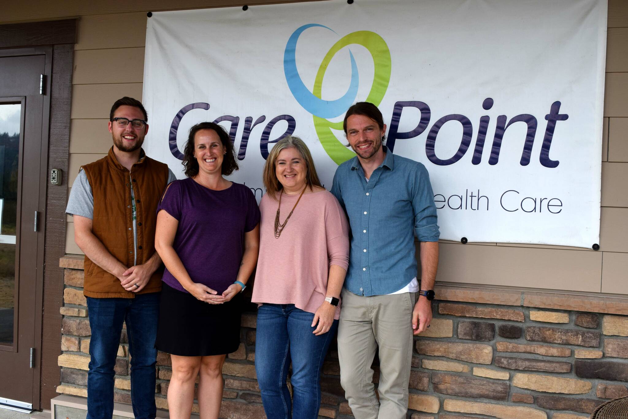 Conor Wilson / Valley Record.
CarePoint Clinic and Snoqualmie Valley Alliance Church staff pose for a photo outside their clinic. From left: SVA Lead Pastor Baly Botten, Opperations Manager Misty Messer, Executive Director Tami Jones, Medical Director Todd Wright.