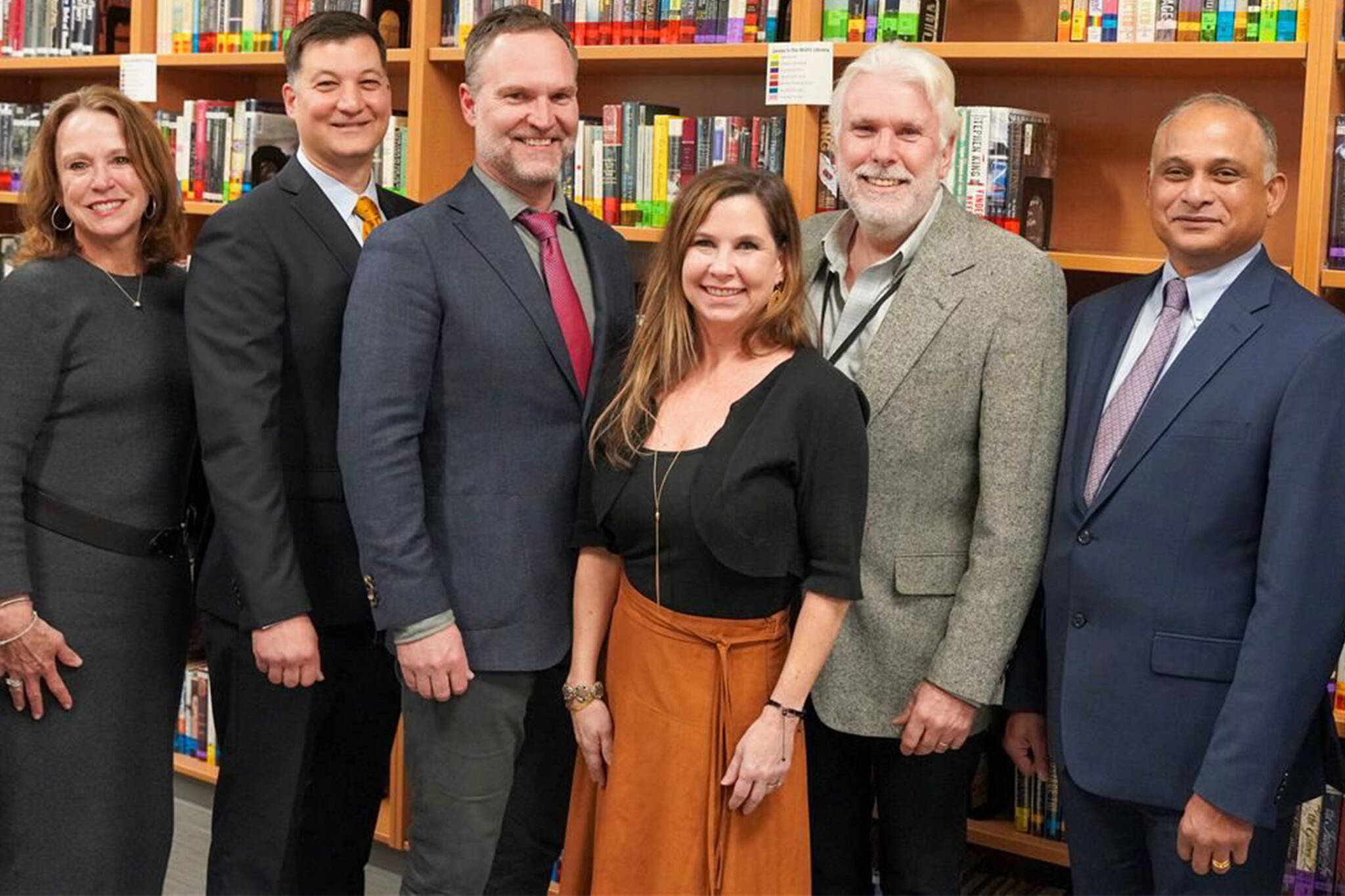 Dan Schlotfeldt stands with the Snoqualmie Valley School District Board of Directors. From left: Carolyn Simpson, Gary Fancher, Schlotfeldt, Melissa Johnson, Geoff Doy, Ram Dutt Vedullapalli. Courtesy photo.