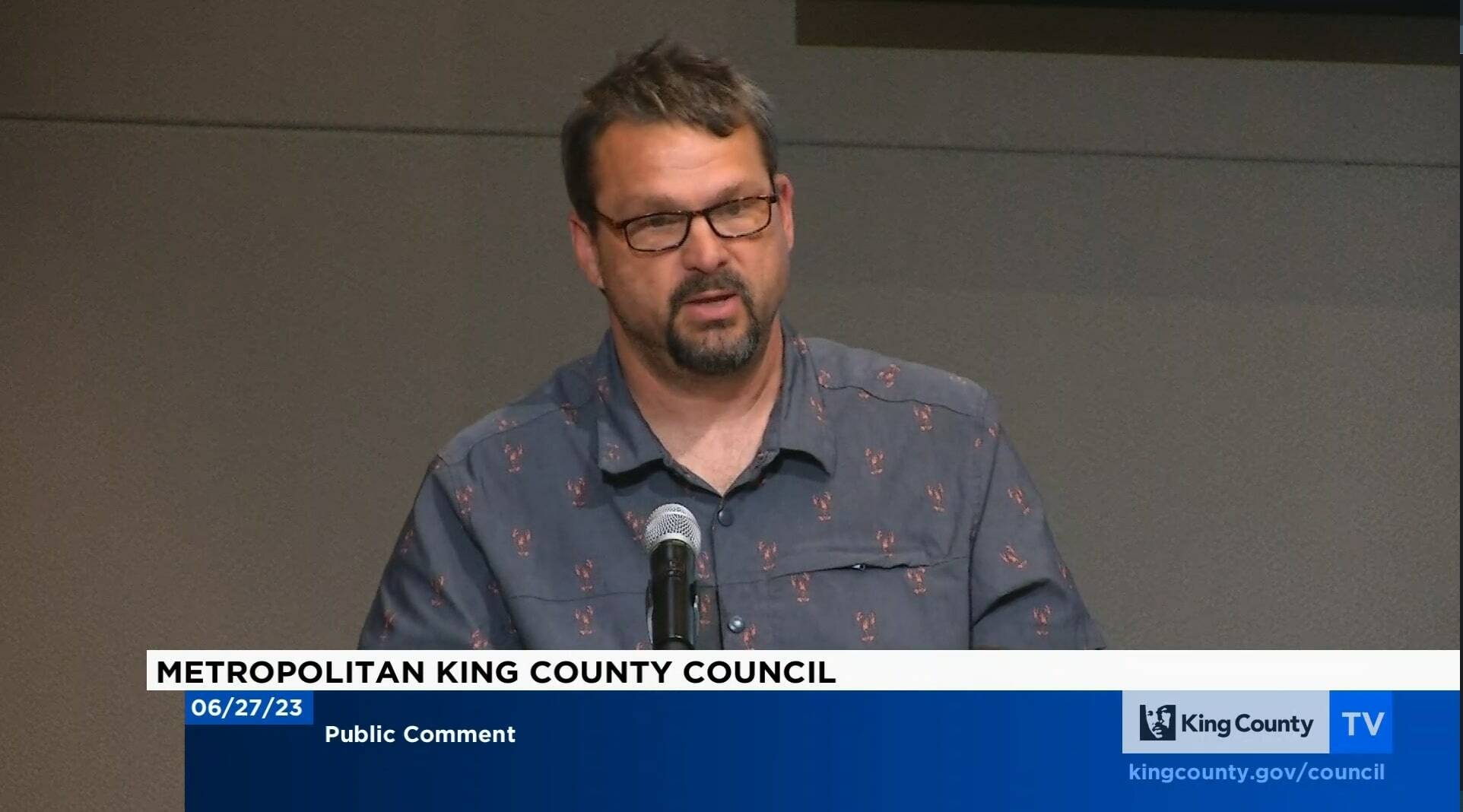 Screenshot of Dustin Posser, manager of the Fall City Water District, speaking at the King County Council meeting on June 27.