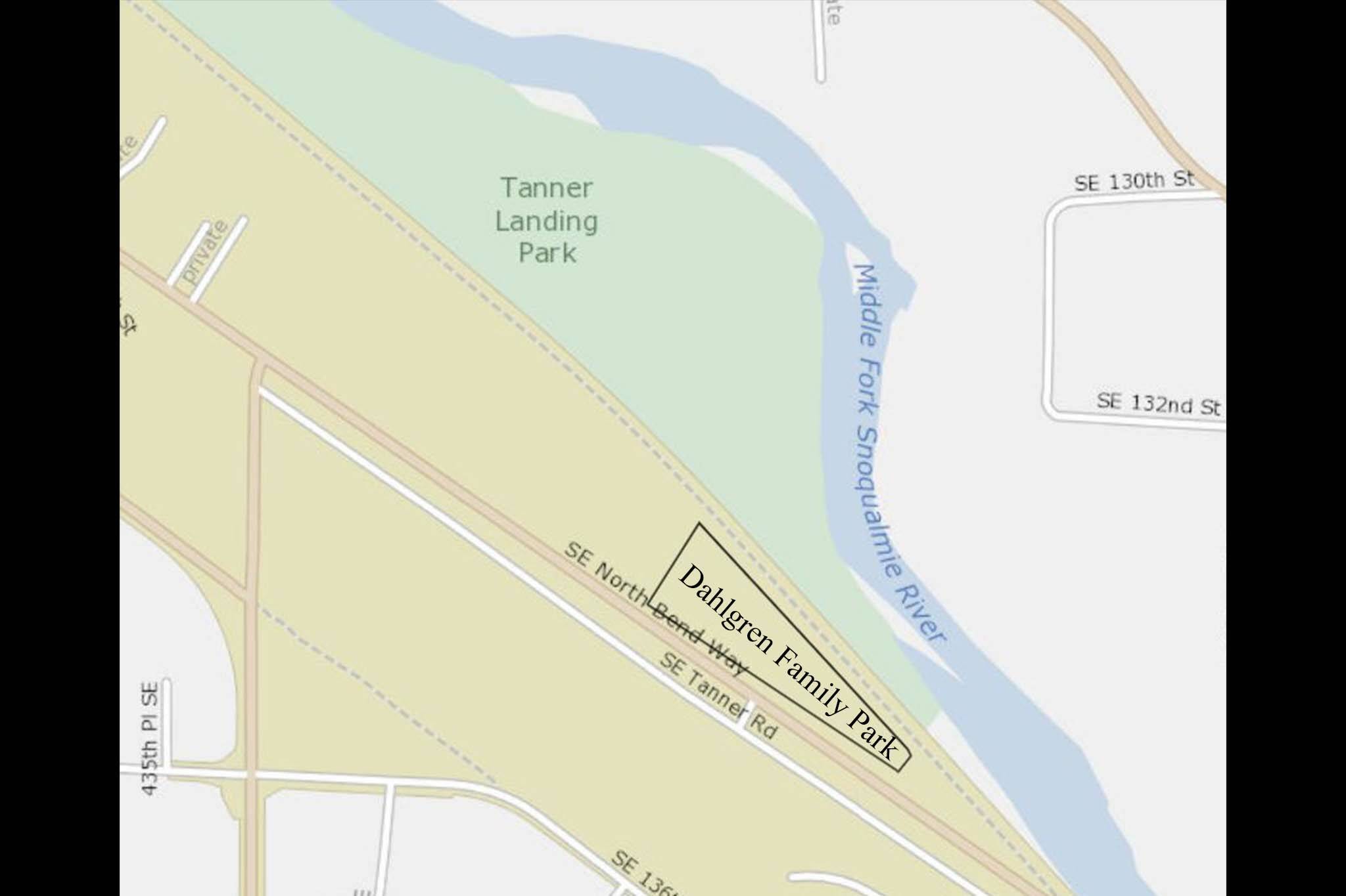 A map showing the approximate location of the new Dahlgren Family Park.