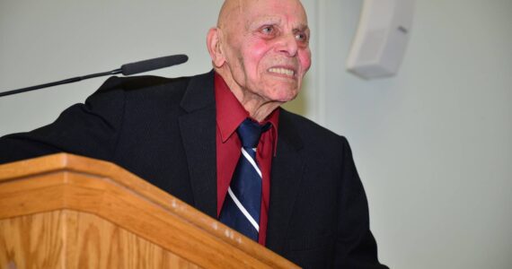 Burt Mann accepting the 2018 North Bend Citizen of the Year award. (Photo courtesy of Mayor Mary Miller)