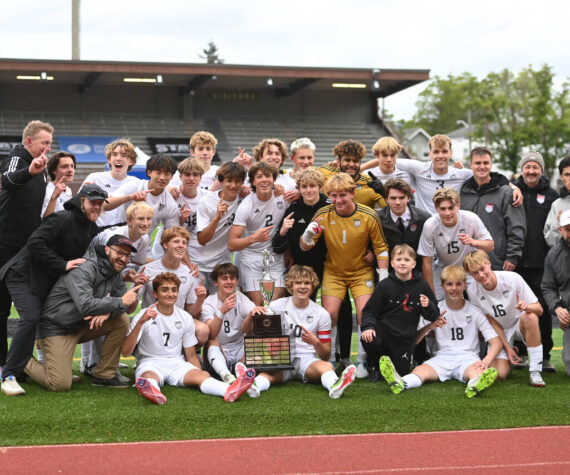 The Mount Si High School boys soccer team won its first state title with a 3-1 victory over Camas High School in the 2024 WIAA Class 4A state championship game May 25 at Sparks Stadium in Puyallup. Zach Ramsey, who will play at the University of Washington next year, scored three goals in the first half. The team finished the season with an overall record of 17-4. Photo courtesy of Calder Productions