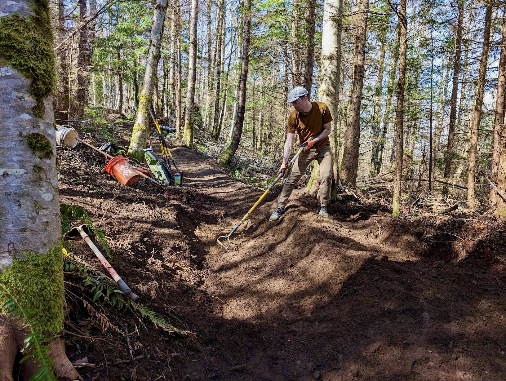 Evergreen Mountain Bike Alliance trail builders working on the soon-to-be-open Raging River trail system. Courtesy photo