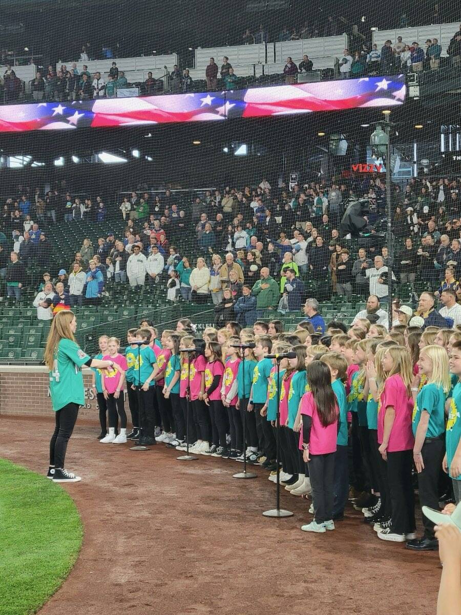 The Fall City Elementary School choir sang the national anthem May 29 at T-Mobile Park. Photo courtesy of Jaime Schultz