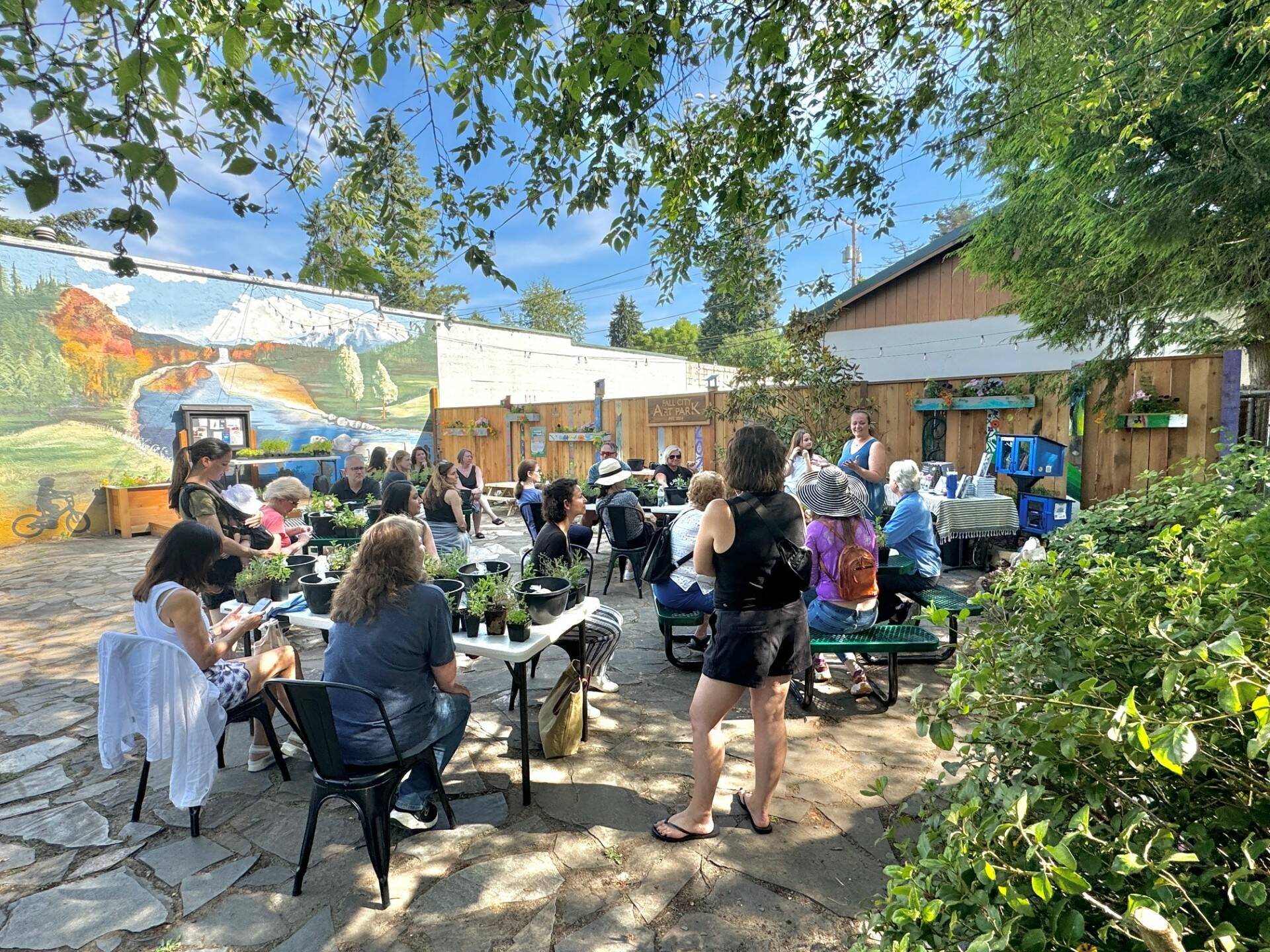With renovations at the Fall City Art Park made possible by community efforts and donations complete, the organization held its first event, a Kitchen Herb Garden Workshop, hosted by Cedar House Living on June 21. Photo courtesy of Fall City Arts