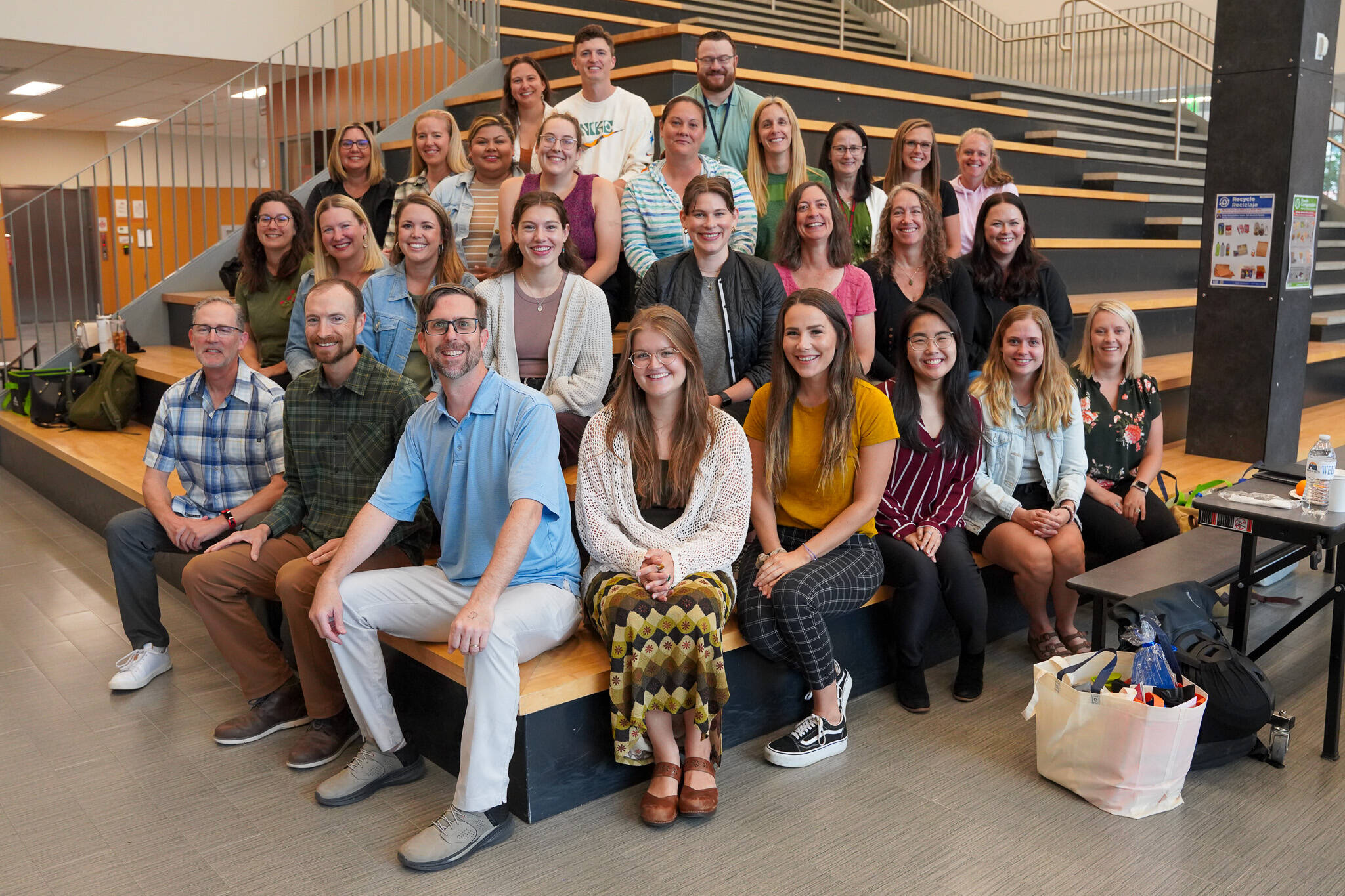 This year’s batch of new Snoqualmie Valley School District staff were welcomed at new employee orientation on Aug. 12. Each new teacher received a welcome bag put together by the SnoValley Chamber of Commerce and filled with goodies from businesses around the Valley. (Photo courtesy of Snoqualmie Valley School District)