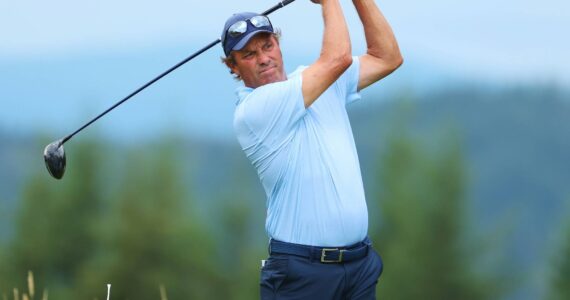 Pictured: Boeing Classic Tournament Champion Stephen Ames teeing off on Aug. 11. (Photo courtesy of Virginia Mason Franciscan Health)