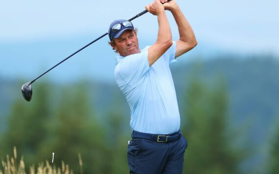 Pictured: Boeing Classic Tournament Champion Stephen Ames teeing off on Aug. 11. (Photo courtesy of Virginia Mason Franciscan Health)