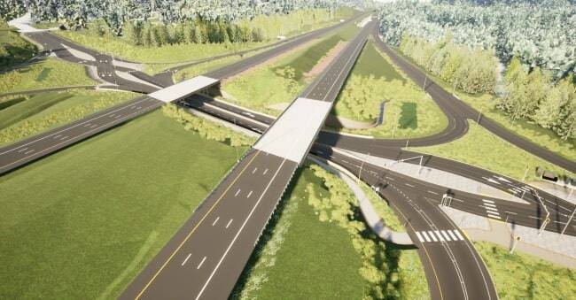 A rendering of the diverging diamond interchange. (Photo courtesy of WSDOT)