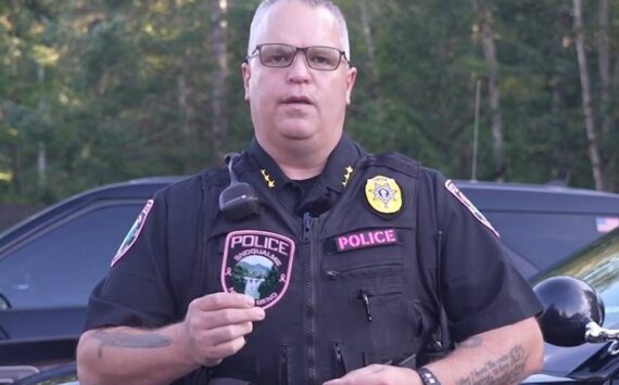 Snoqualmie Police Chief Brian Lynch with the breast cancer awareness patch. Courtesy image