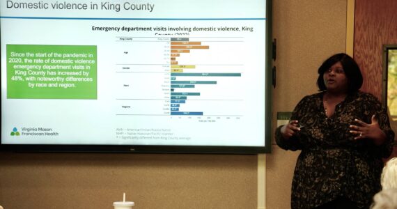 Cora Wyche presenting the King County Community Health needs. Photo by Joshua Solorzano/Sound Publishing