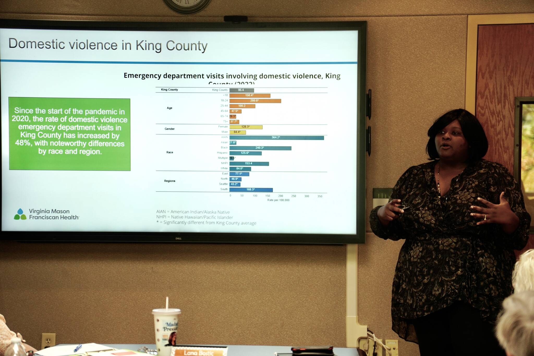 Cora Wyche presenting the King County Community Health needs. Photo by Joshua Solorzano/Sound Publishing