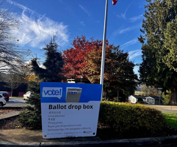 <p>A ballot drop box in Duvall. (Grace Gorenflo/Valley Record)</p>