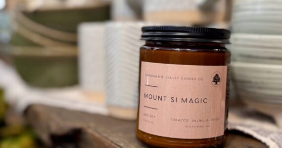 A Snoqualmie Valley Candle Co. candle at Birches Habitat in North Bend. (Grace Gorenflo/Valley Record)