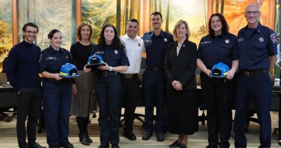 At the Nov. 25 meeting of the Snoqualmie City Council, the Snoqualmie Fire Department introduced two new firefighters, Jack Owens and Damian Ramos, along with four new volunteer EMTs: Aliza Davids, Shannon Outz, Will Sirski and Hayley West. Photo courtesy of City of Snoqualmie