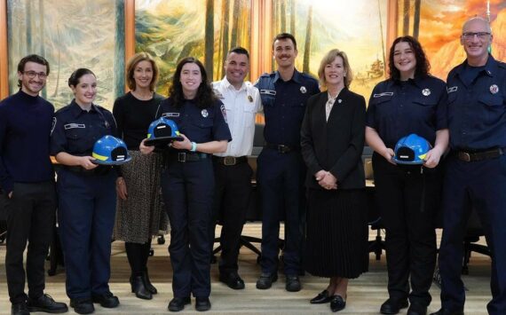 At the Nov. 25 meeting of the Snoqualmie City Council, the Snoqualmie Fire Department introduced two new firefighters, Jack Owens and Damian Ramos, along with four new volunteer EMTs: Aliza Davids, Shannon Outz, Will Sirski and Hayley West. Photo courtesy of City of Snoqualmie