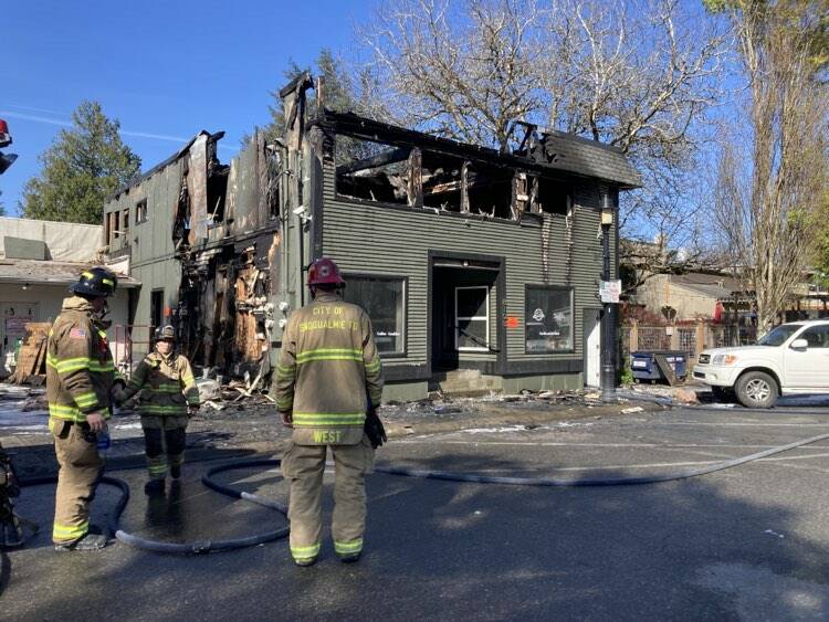 Scene of the April 14 fire at 8102 Railroad Avenue SE in downtown Snoqualmie. (File photo)