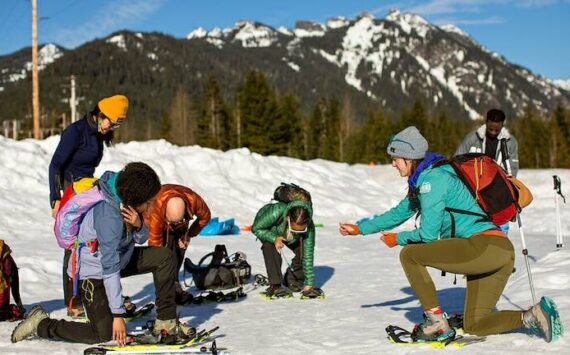 Families can join a ranger-guided snowshoe walk at Hurricane Ridge. Walks are offered at 2 p.m. weekends and holiday Mondays. The walk lasts 1.5 hours and covers less than a mile. Snowshoes and instructions are provided. (Michael Dashiell/Olympic Peninsula News Group)