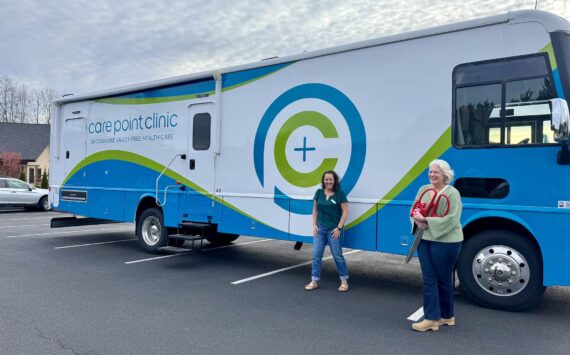 CarePoint Clinic’s mobile unit, a Winnebago RV, Feb. 26, 2025. (Grace Gorenflo/Valley Record)